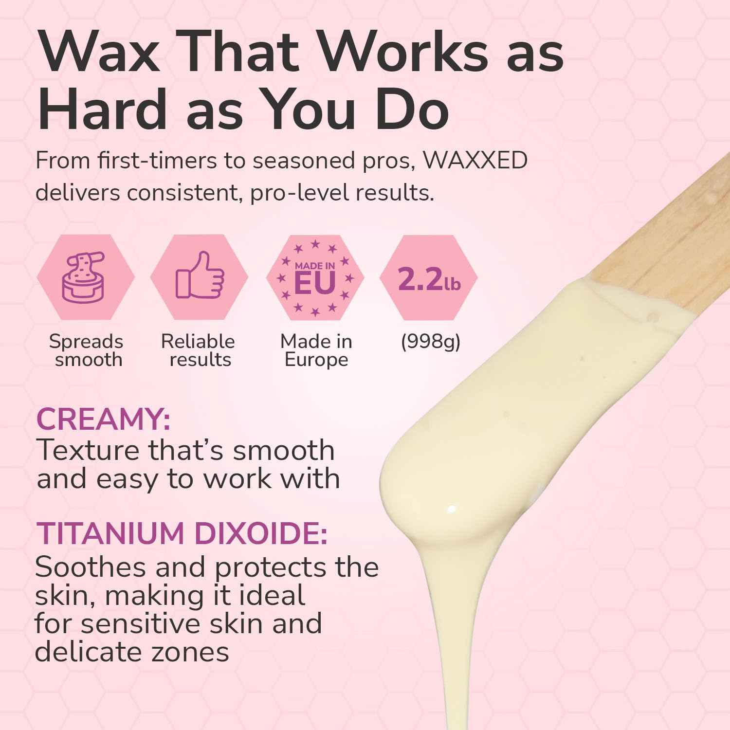 WAXXED Cream Hard Wax Beads 2.2LB – Titanium Dioxide–Infused Cream Wax for Everyday Use – Smooth Application for Sensitive Areas – Clean Removal with Less Residue - Ideal for Professional & Home Use