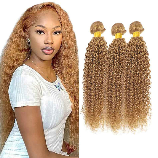 Honey Blonde Curly Bundles Color 27 Bundle Human Hair Blonde Kinky Curly Bundle Brazilian Unprocessed Virgin Hair 3 Bundles 18 18 18 Inch