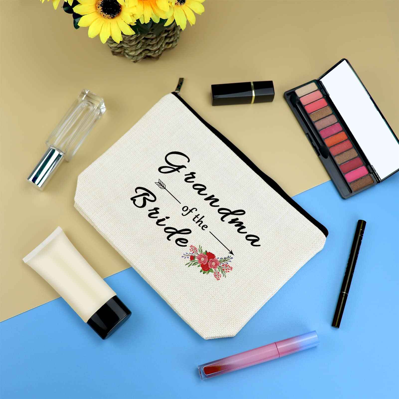 Grandma of the Bride Makeup Bag Gifts Grandmother of the Bride Gift Wedding Party Bridal Shower Engagement Birthday Gift for Grandma of the Bride Grandmother Gift from Granddaughter Cosmetic Bag Pouch