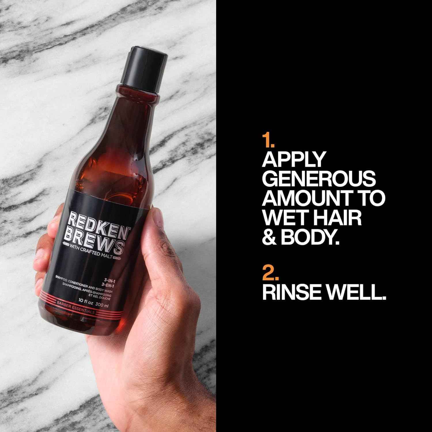 Redken Brews 3-In-1 Men's Shampoo, Conditioner and Body Wash - Multi-Purpose Hair & Body Cleanser For Men - Moisturizes & Hydrates, All-In-One Soap, 10.1 Fl Oz