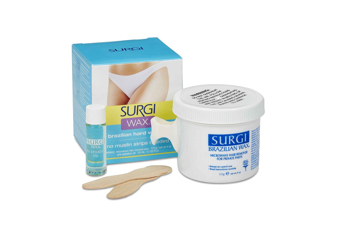 Surgi Wax Brazilian Hard Wax Waxing Kit for Private Parts, 4 Ounce Boxes (Pack of 3)