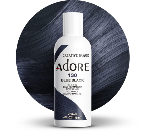 Adore Semi Permanent Hair Color - Vegan and Cruelty-Free Blue Hair Dye - 4 Fl Oz - 130 Blue Black (Pack of 1)