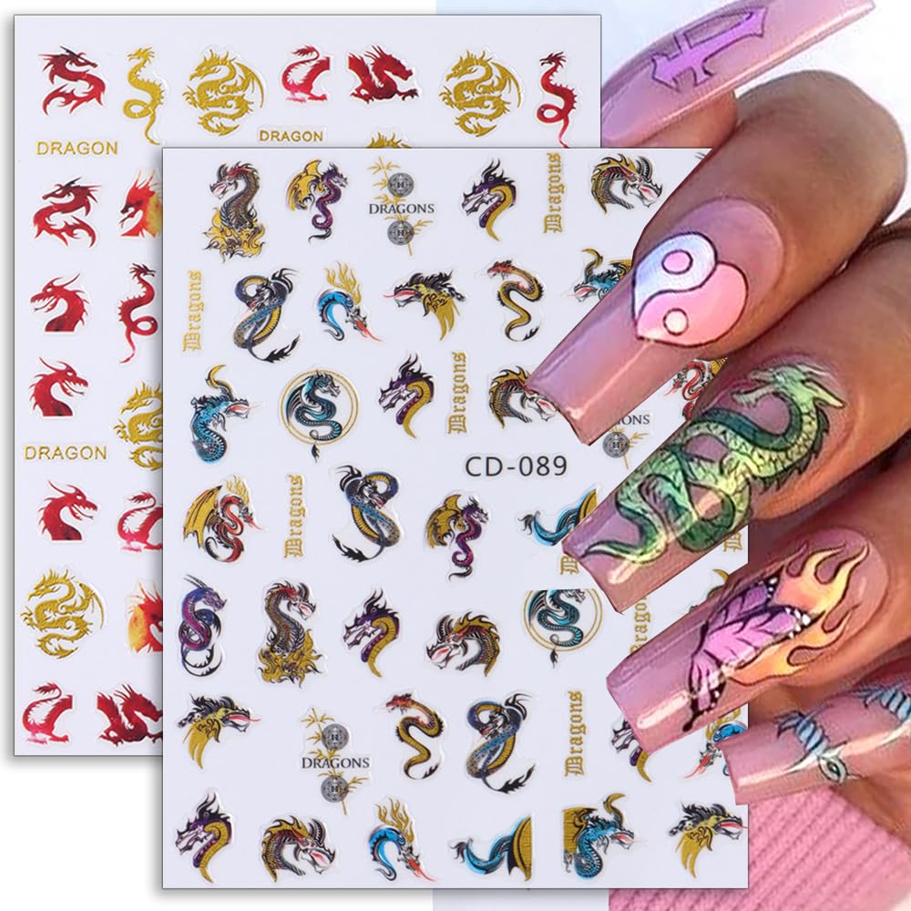 3D Gold Black Dragon Nail Stickers for Nail Art Chinese New Year Dragon Nail Art Stickers for Nail Designs Dragon Nail Decals Flying Dragons Nails Stickers Manicure Design Stickers for Nails Supply