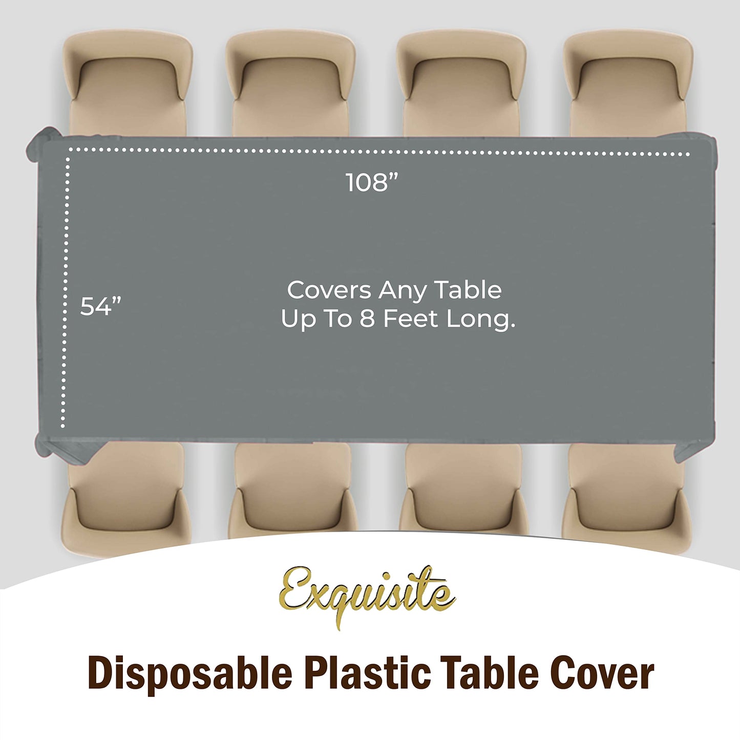 Exquisite 6-Pack Premium Plastic Tablecloth 54in. x 108in. Rectangle Plastic Table Cover - Silver