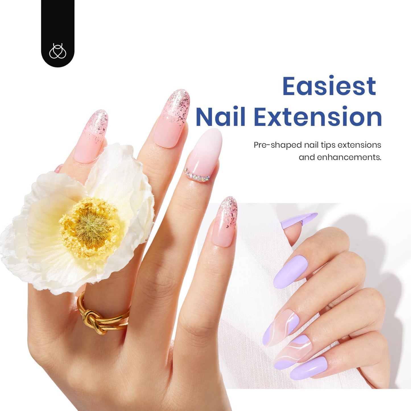 Beetles Gel Nail Kit Easy Nail Extension Set 5 In 1 Nail Glue Gel Base Coat with Pre shaped Medium Oval Gel Nail Tips and Uv Led Nail Lamp Acrylic Nail Clipper for Nail Art Diy Home