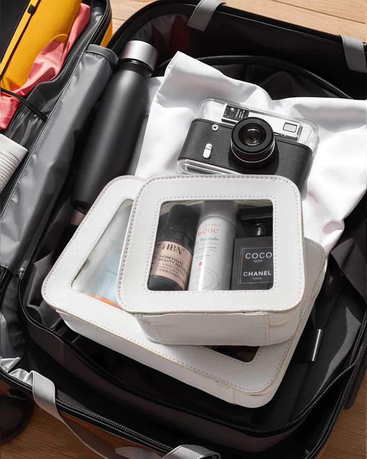 LETGO Clear Makeup Bag Set for Women Portable Travel Toiletry Bag Cosmetic Bags TSA Approved Travel Cosmetic Bag for Car Accessories for Women(White, Standard + Mini)