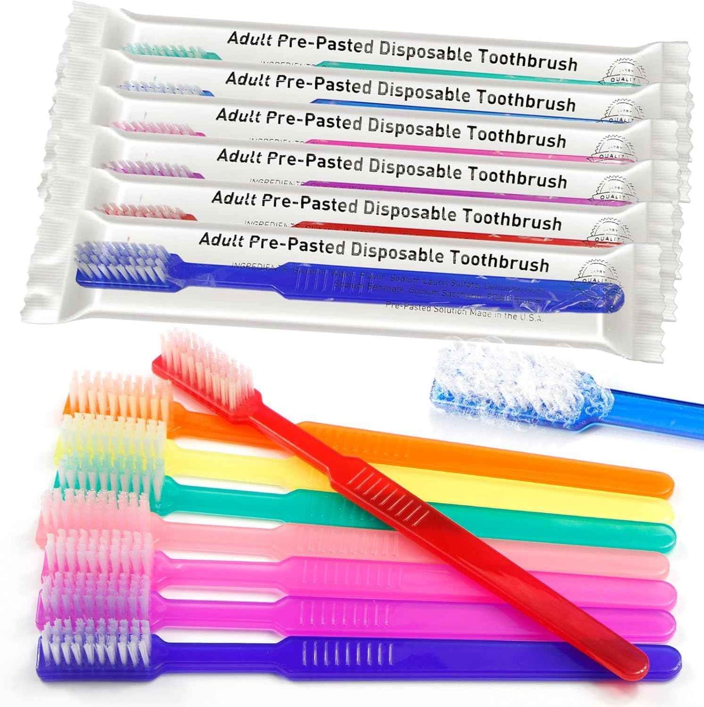 VASTMED 200 Pcs Disposable Pre-Pasted Toothbrushes Individually Wrapped Pre Pasted Toothbrush | Single Use Waterless Tooth Brush for Hotel, Camping, Homeless Gift | Multi Color