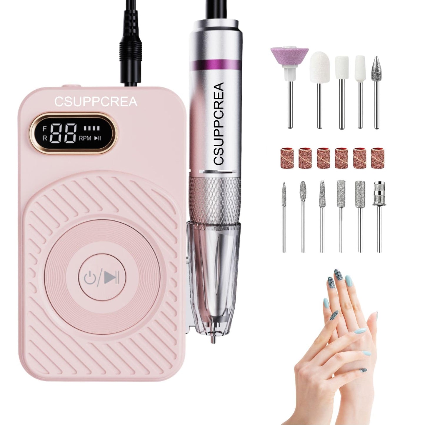 Nail Drill 45000RPM, Rechargeable Nail Drill Cordless, Professional Electric Battery Operated Nail File for Thick Toenails with11 Bits Kit for Manicure Remove Gel Polish