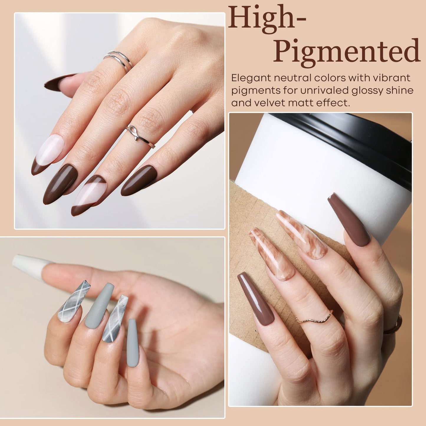 modelones Brown Nail Polish Set, 6 Colors Nude Nail Polish Winter Grey Neutral Nail Polish Kit