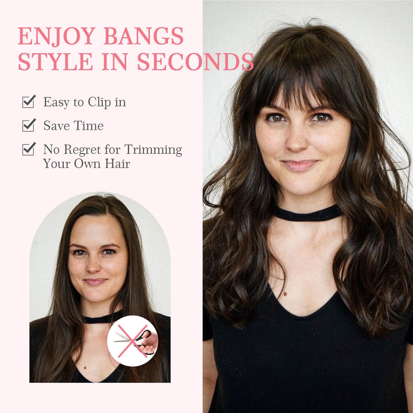 Hairro Clip in Bangs 100% Real Human Hair, Wispy Bangs 360° Cover 3D Clip on Hair for Women, Fake Bangs Air Bangs for Daily Wear Hairpieces Hair Extensions, 8 Inch Black