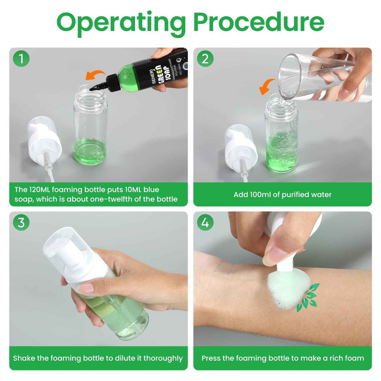 ISEHERI - Professional White Tattoo Ink & Ultra Concentrated Green Soap Tattoo, 4 oz with Foaming Bottle - Premium Quality Kit for Tattoo Artists