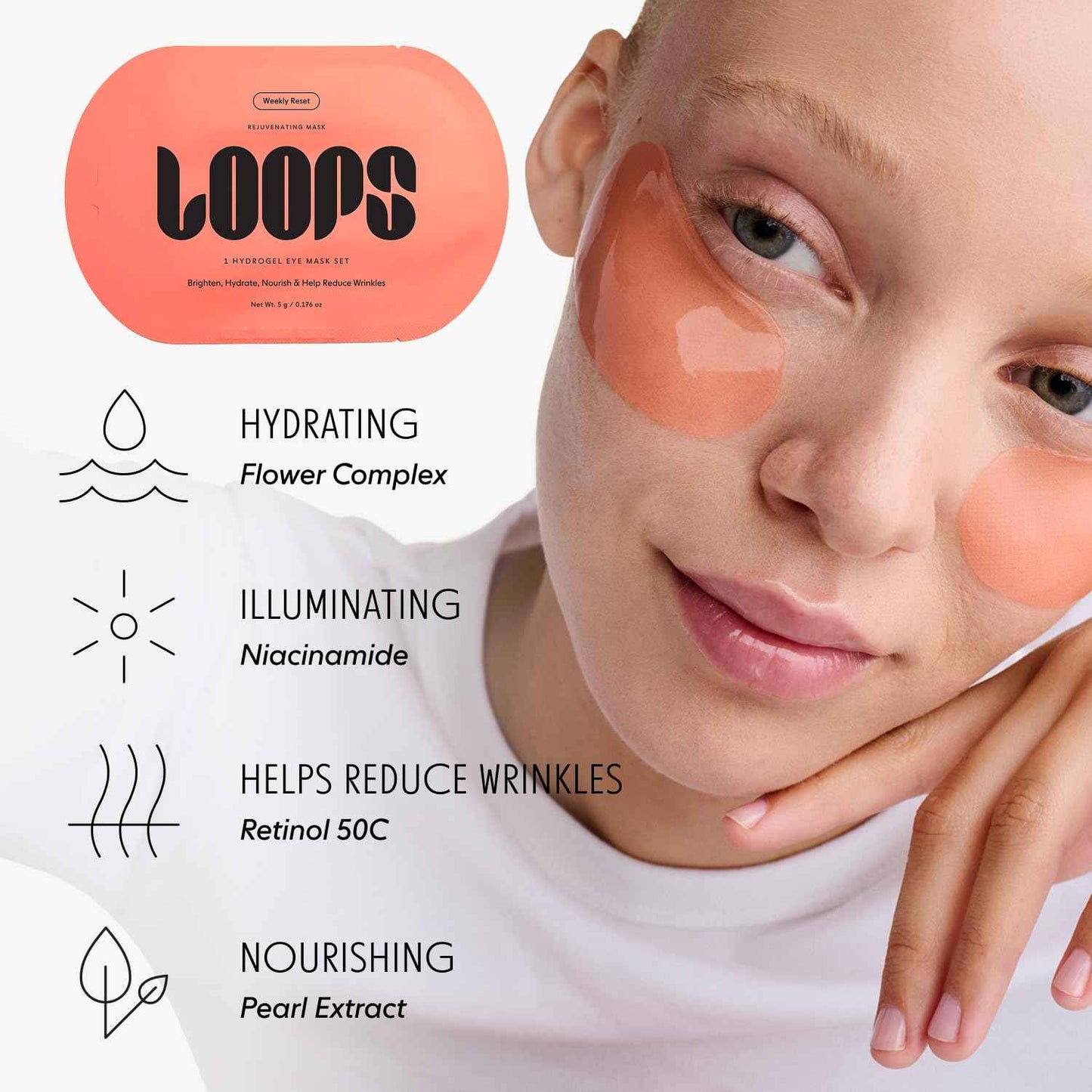 LOOPS WEEKLY RESET - Rejuvenating Hydrogel Eye Mask Kit - Hydrate, Nourish & Help Reduce Wrinkles for Refreshed Eyes - Reduces Signs of Puffiness - For Resilient-Looking Skin - Gifts for Women - 5 Pc