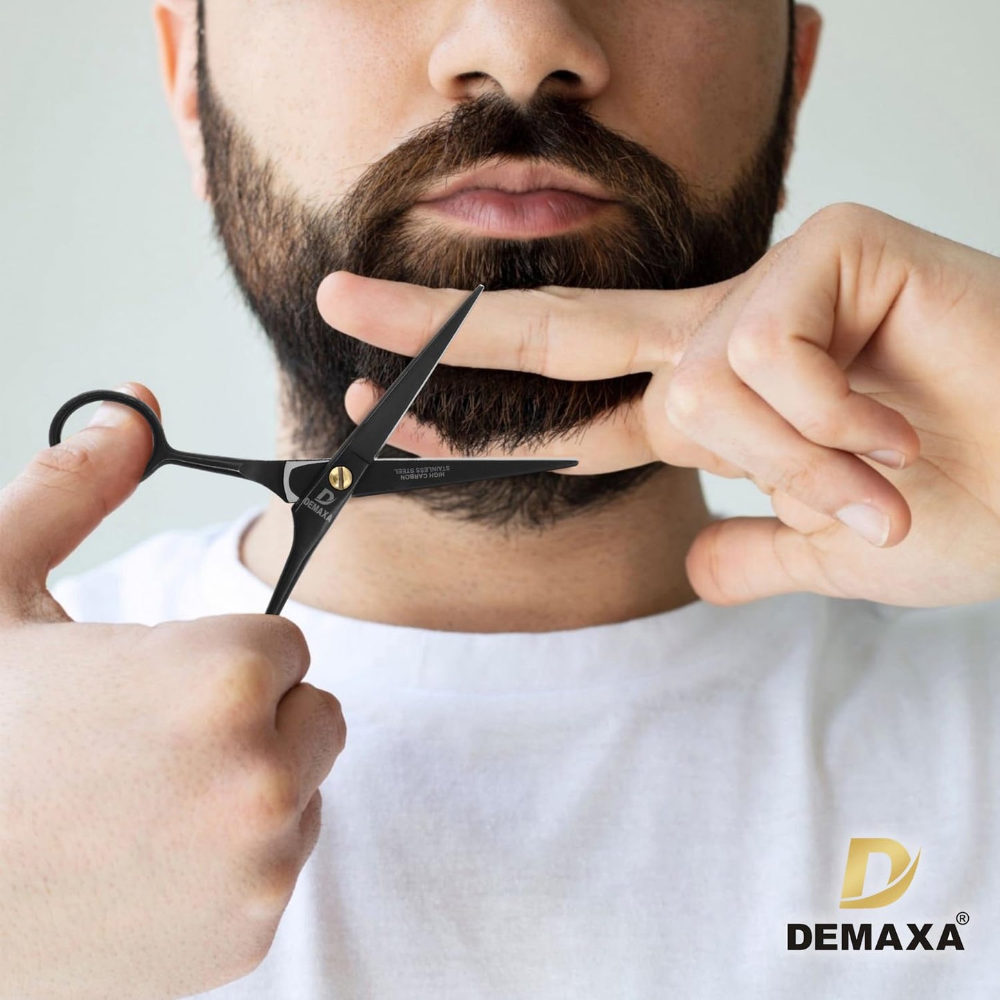 DEMAXA 5" Professional Beard Mustache Scissors with 1 Mustache Comb, 1 Beard Comb & Soft Pouch – Prefect Beard Trimming Scissors for All Facial Hair Scissors – Grooming Scissors Men (Black)