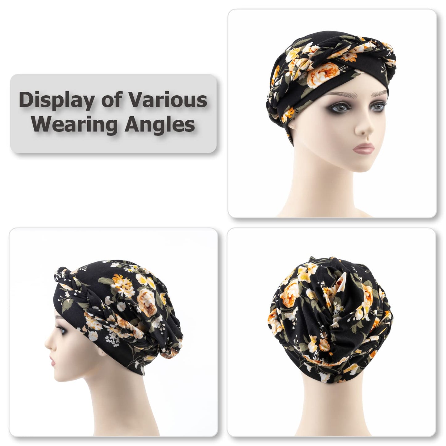 African Women Turban Caps Pre-Tied Twisted Turbans for Women Head Scarf for Women Hair Wraps Cover Beanie Cancer Chemo Headwear for Black Women