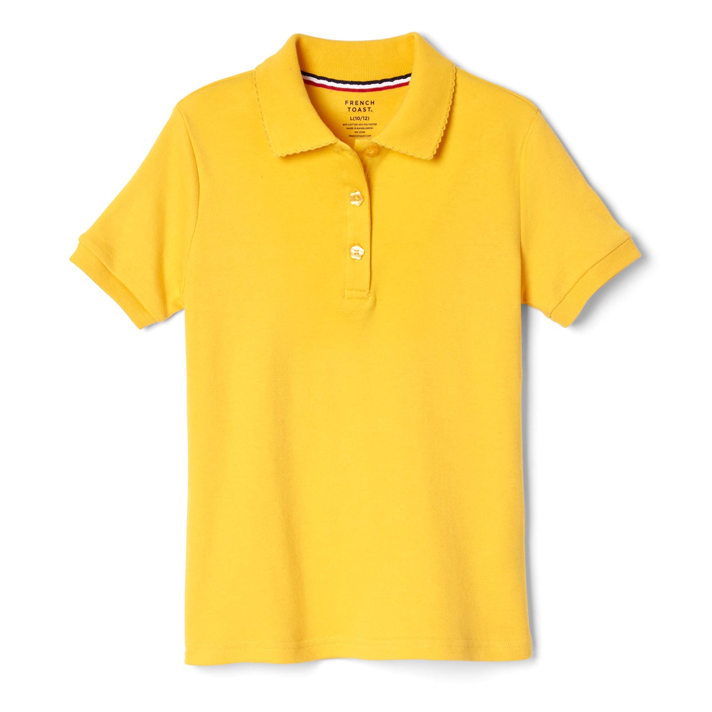 French Toast Girls' Short Sleeve Interlock Polo with Picot Collar (Feminine Fit), Gold, 2T,Toddler Girls