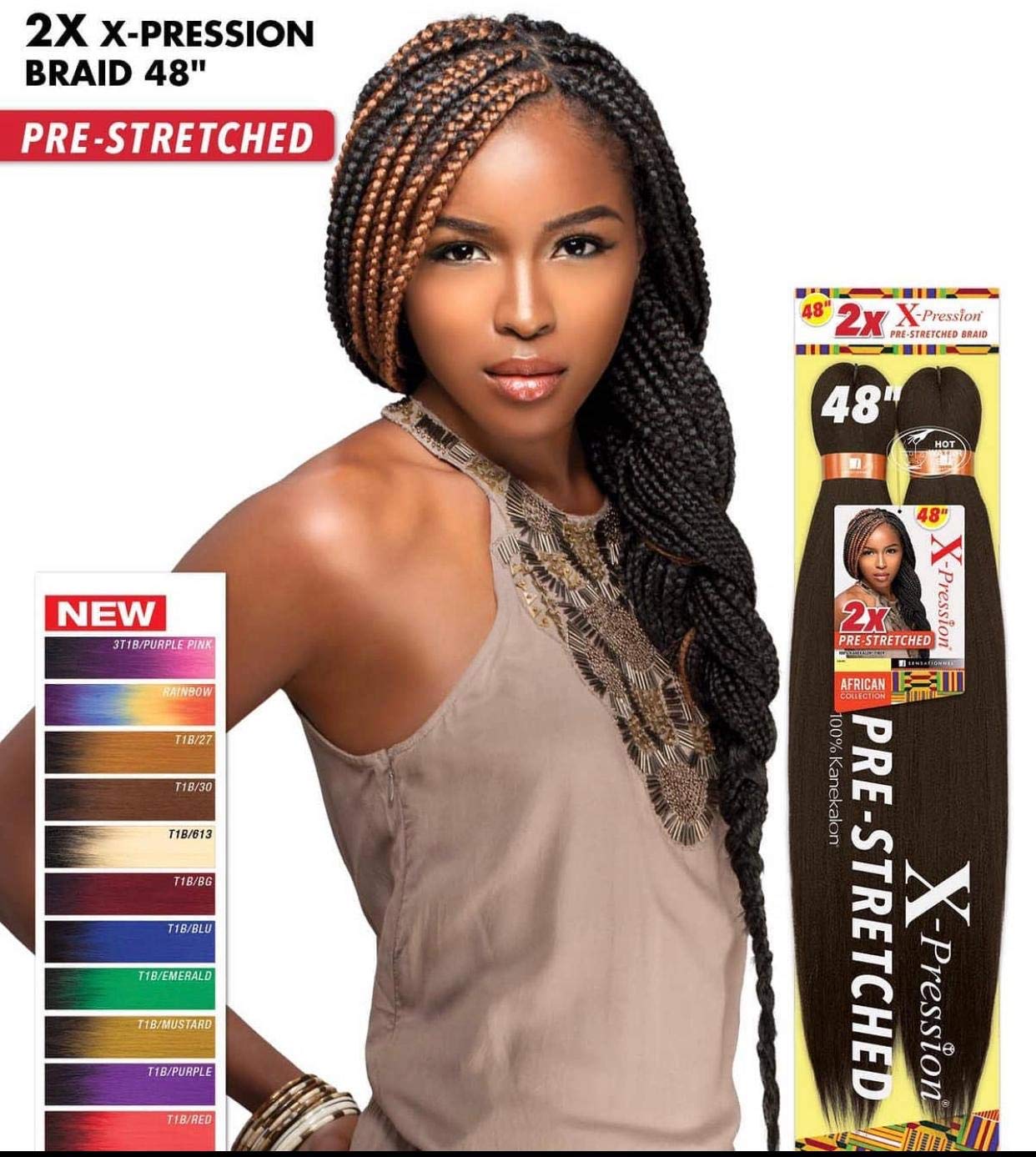 MULTI PACK DEALS! Sensationnel Synthetic Hair Braids XPRESSION 2X Pre-Stretched Braid 48" (3-PACK, M1B/30)