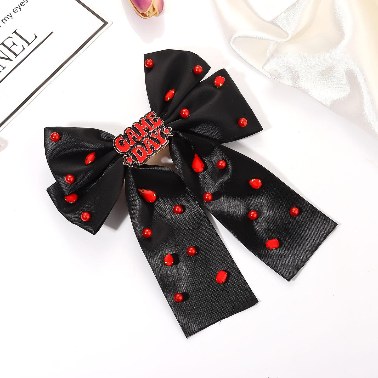 Game Day Hair Bows for Women Football Hair Bows Game Day Ribbon Bow Hair Clips Game Day Football Accessories Outfits Red Spirit Day Accessories Gifts (Pattern B1)