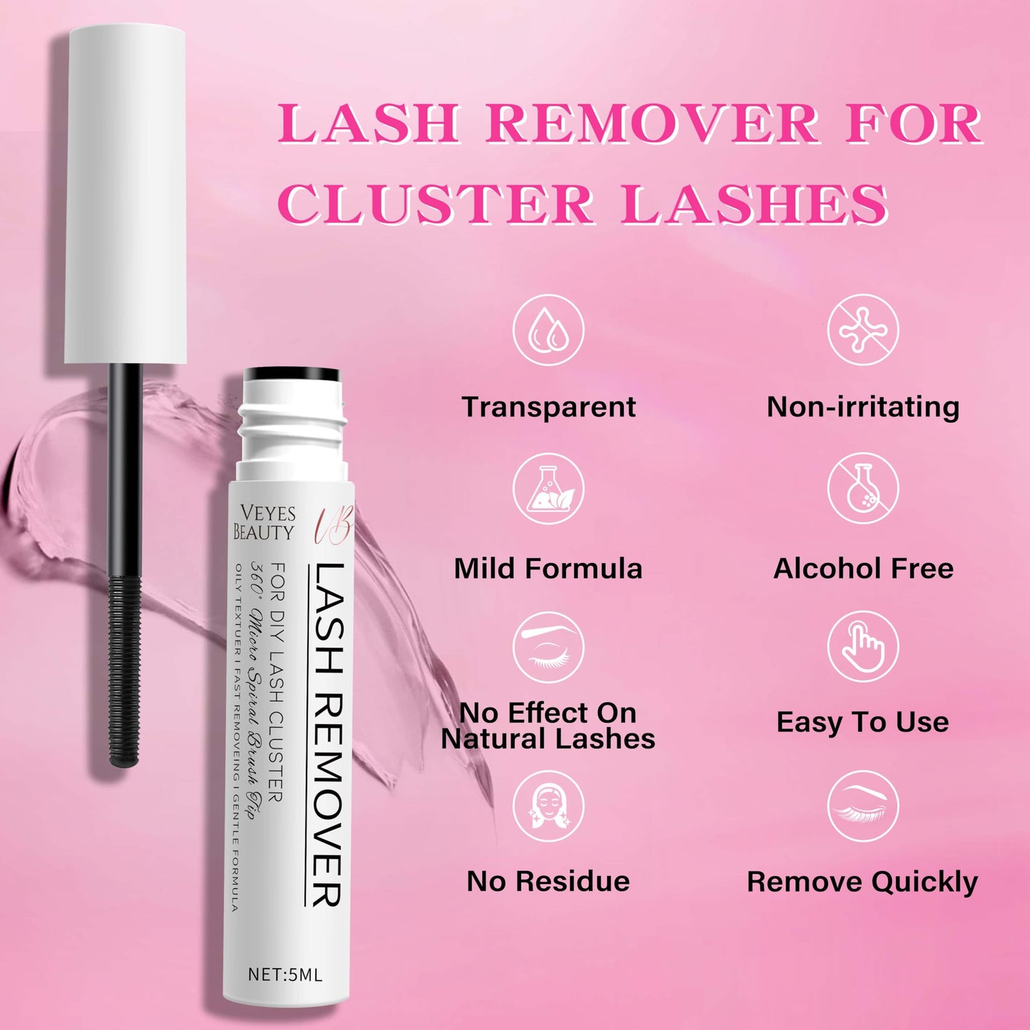 VEYESBEAUTY Cluster Lash Remover & Cleaner Kit DIY Lash Aftecare Kit for Eyelash extensions and Natural Lashes, Remover, Shampoo, Cleansing Brush, Mascara Wand Self-Application Eyelash Cleansing Kit
