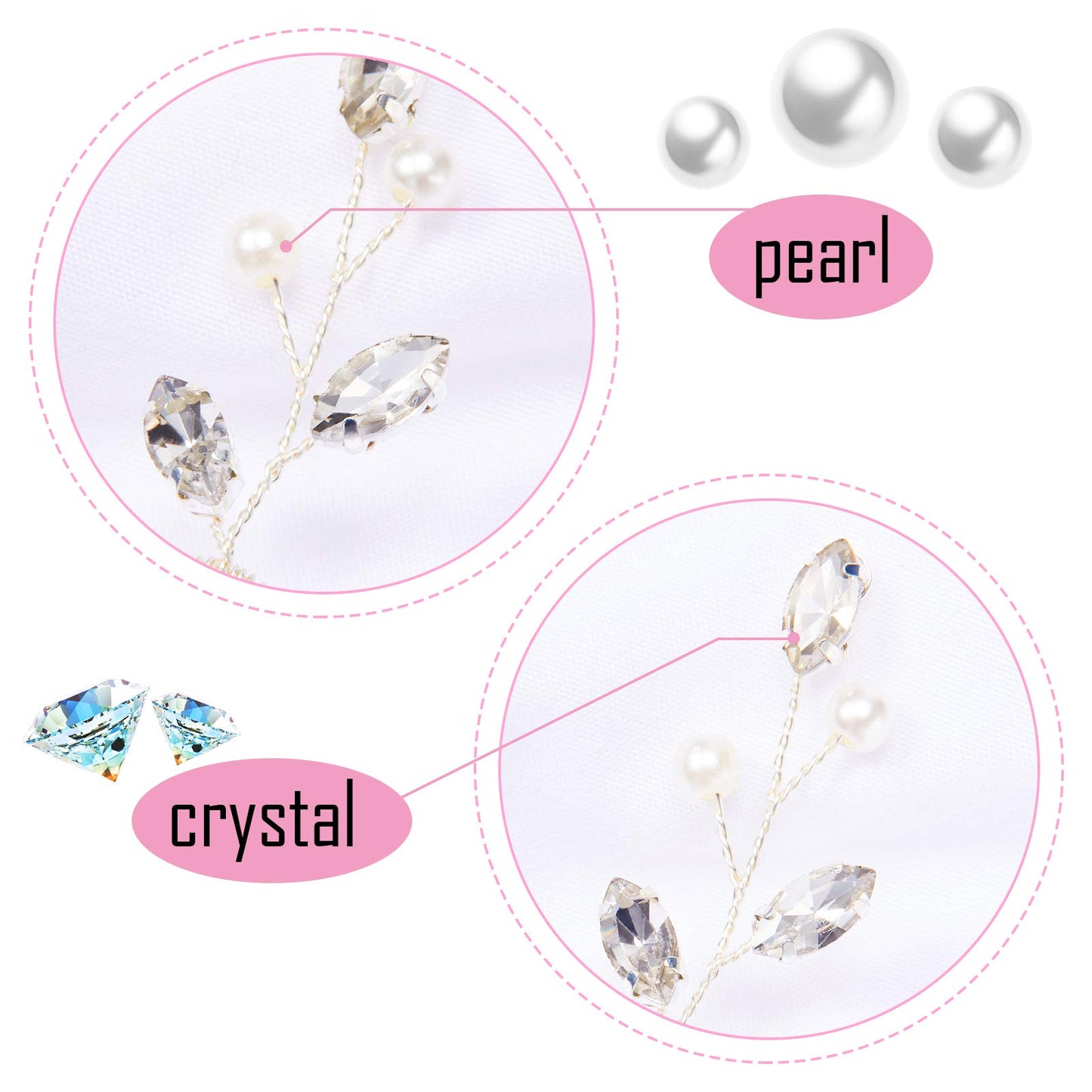 6 Pieces Pearl Crystal Bridal Hair Pins Rhinestone Flower Wedding Hair Piece Vintage Hair Accessory Party Hair Pins for Bride, Bridesmaids, Flower Girls (Silver)