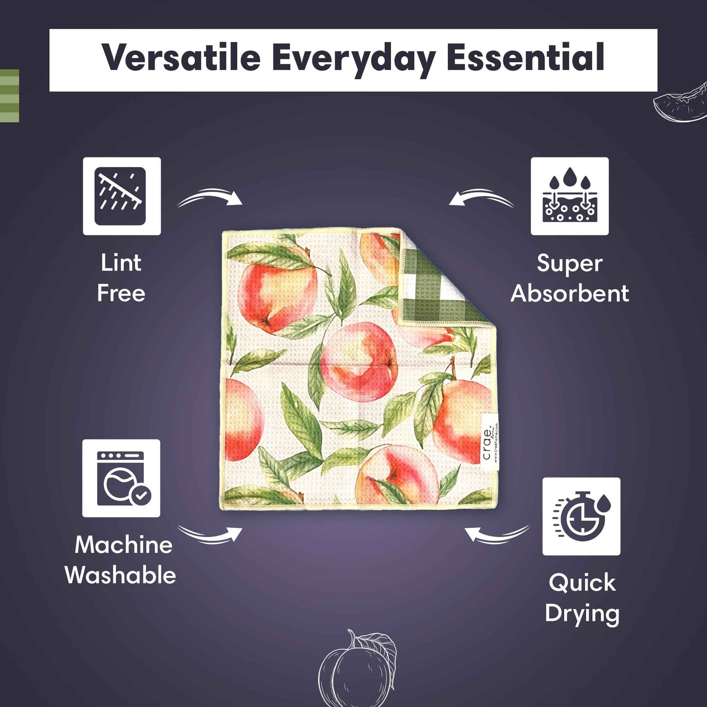 crae. Reversible Microfiber Washcloths 12x12 – Super Absorbent, Quick Drying Waffle Weave – Lint-Free, Scratch-Free Cleaning Cloths for Kitchen, Home, Cars & Windows (Peaches & Cream- Green/Multi)