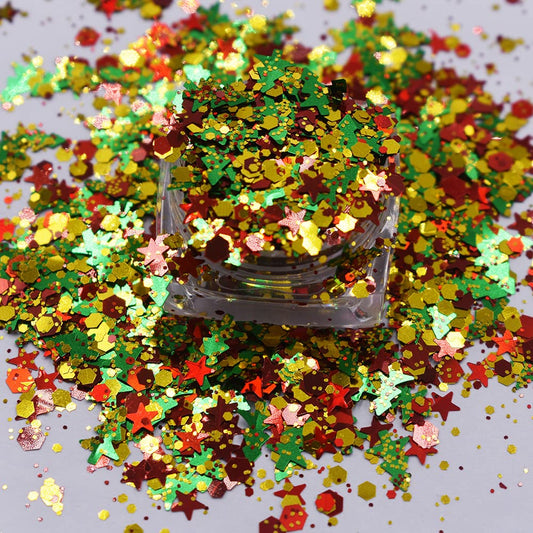 10 Grams/Pack - Christmas Holiday Snowflake Tree Mixes Series Glitter - Festival Rave Beauty Makeup Face Body Nail Art Craft Tumbler Decoration Christmas 3