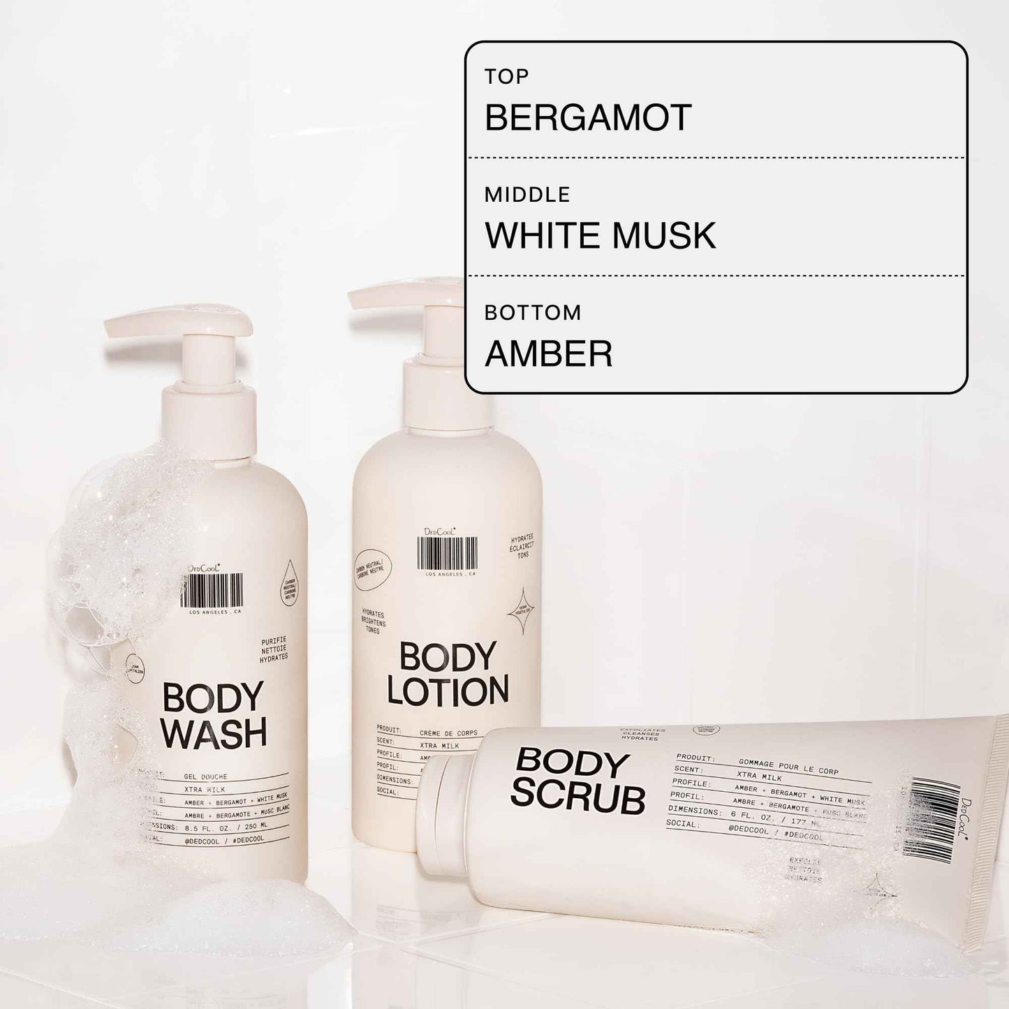 DedCool Body Wash Xtra Milk | Moisturizing Vegan Cleanser with Shea Butter, Aloe & Snow Mushroom | Non-Toxic, Carbon-Neutral Formula | Bergamot, White Musk & Amber Scent | 8.5 fl oz