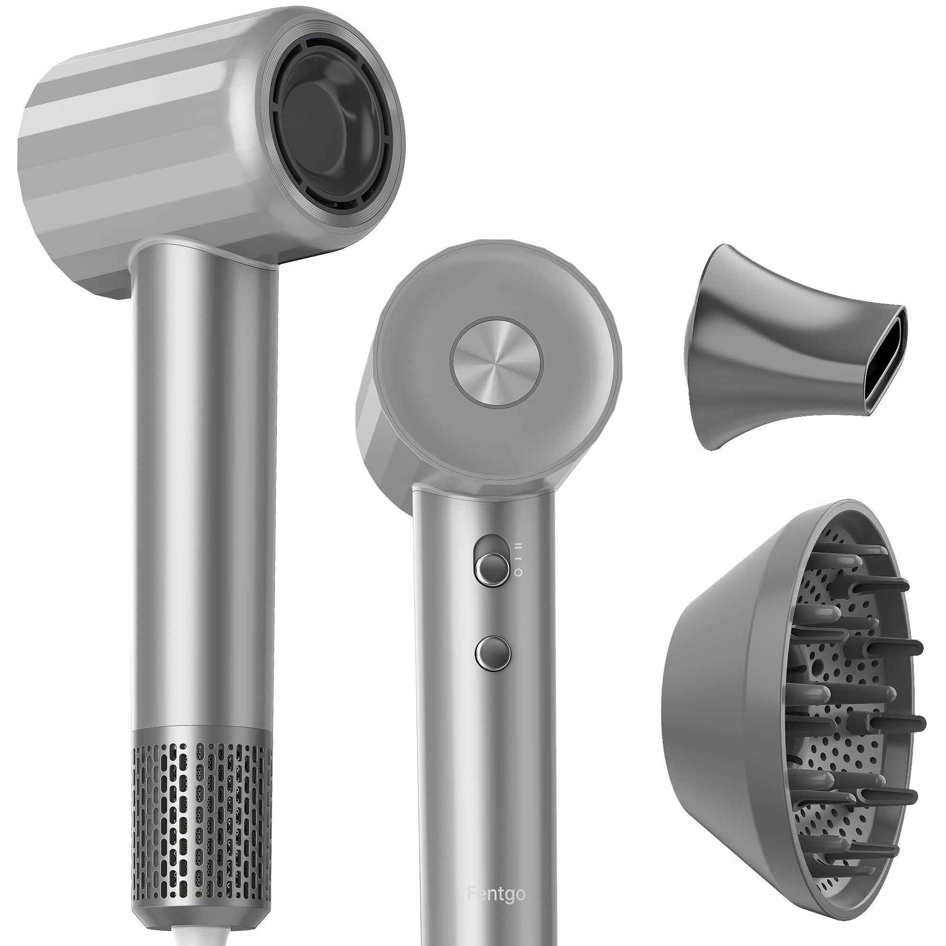 Fentgo Hair Dryer with Diffuser - High-Speed Ionic Low Noise Blow Dryer for Fast Drying, 2 Speeds & 4 Temps Thermo-Control, Lightweight & Quiet Hairdryer for Home & Travel