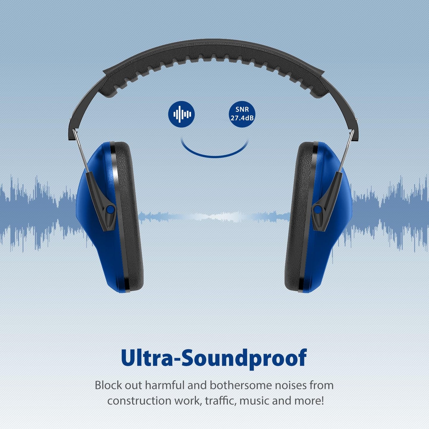 Dr.meter Ear Muffs for Noise Reduction: SNR27.4 Noise Cancelling Headphones for Kids with Adjustable Headband - Hearing Protection Ear Muffs for Football Game, Fireworks and Air Shows - Dark Blue