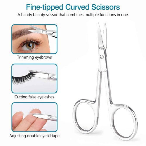 2 Pack Cuticle Scissors and Grooming Scissors Extra Fine for Manicure and Pedicure, Curved Blade Precise Pointed Tip Grooming Kit for Eyebrow, Eyelash, Trim Nail and Dry Skin