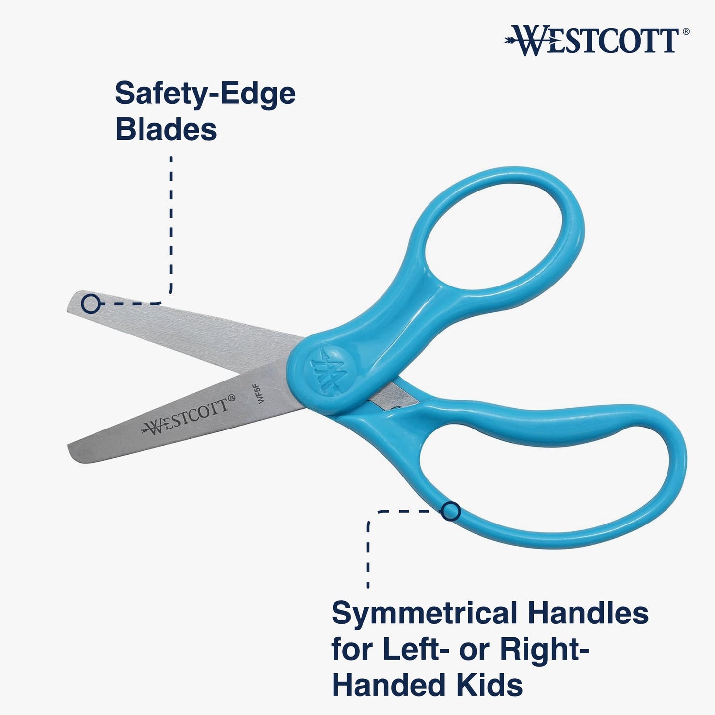 Westcott 15968 Right-Handed Scissors, Kids' Scissors, Ages 4-8, 5-Inch Blunt Tip, Blue