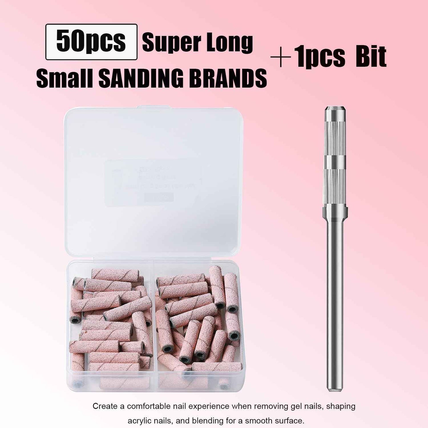 50pcs Nail Drill Bits 3mm Super Long Small Sanding Bands with Upgrade 3.1mm Mandrel Bits,Mini Cuticle Sanding Files for Acrylic Nails Manicure and Pedicure Salon Use (Pink)