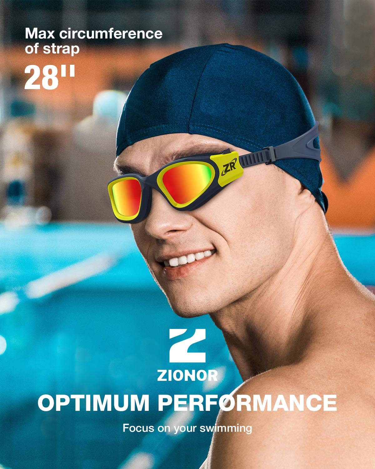 ZIONOR Swim Goggles, G1 Polarized Swimming Goggles UV Protection Leakproof Anti-fog Adjustable Strap for Adult Men Women (Polarized Mirror Red Lens)