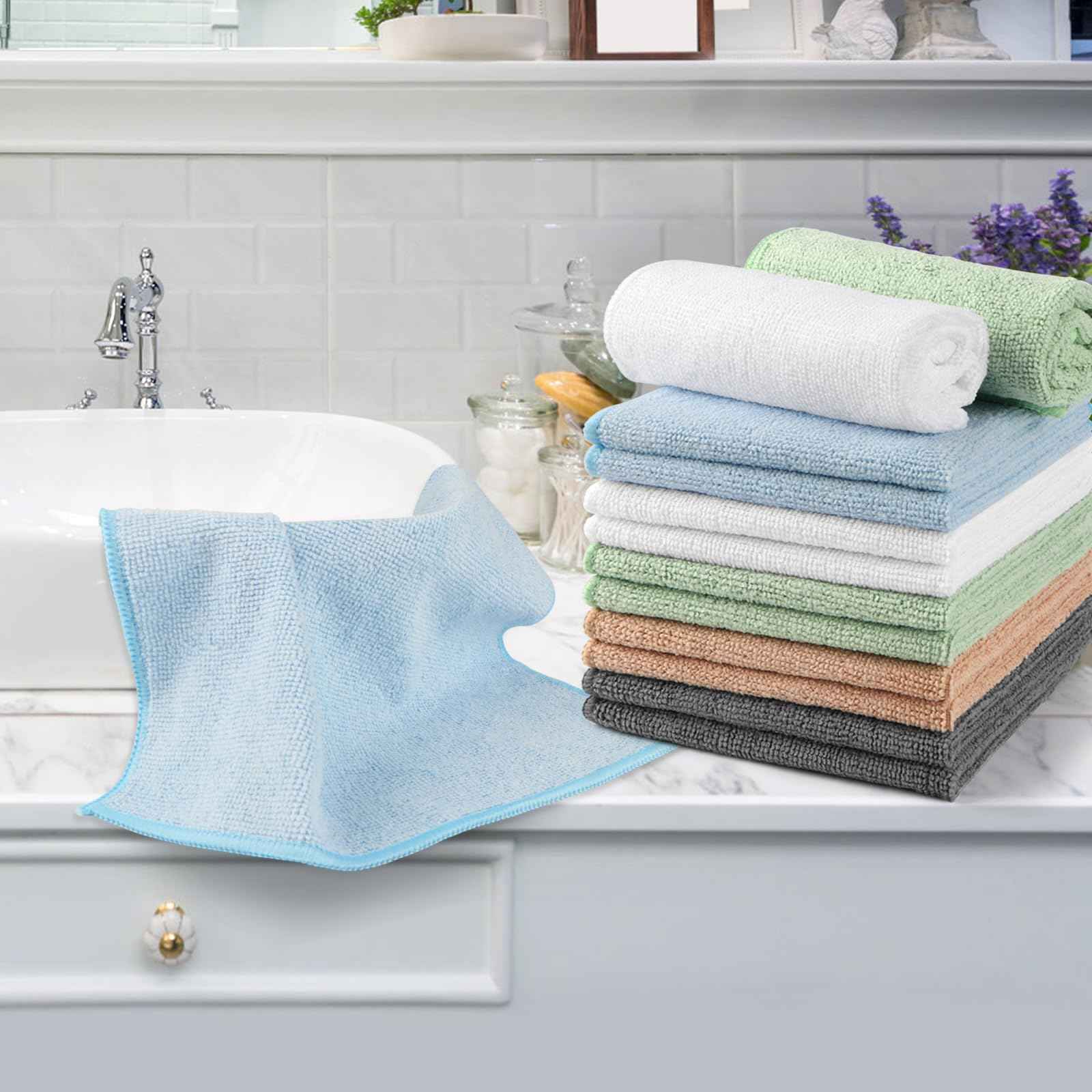 Orighty Washcloths Bulk Towels Set 50 Pack, Highly Absorbent and Soft Feel Microfiber Face Cloths, Multi-Purpose Wash Cloths & Hand Towels for Bathroom, Hotel, Spa, and Gym, 12x12 Inch, Multi-Color