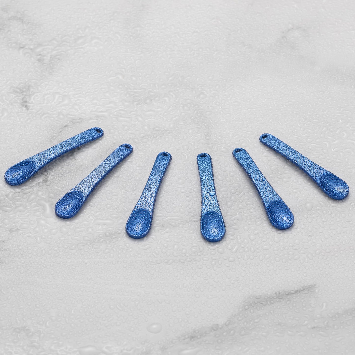 Tekson 6 Pieces Metal Cosmetic Skincare Spatula, Mini Mask facial Reusable Scoop, Makeup Beauty Spoons for Cream, Lotions, Moisturizers(Blue)