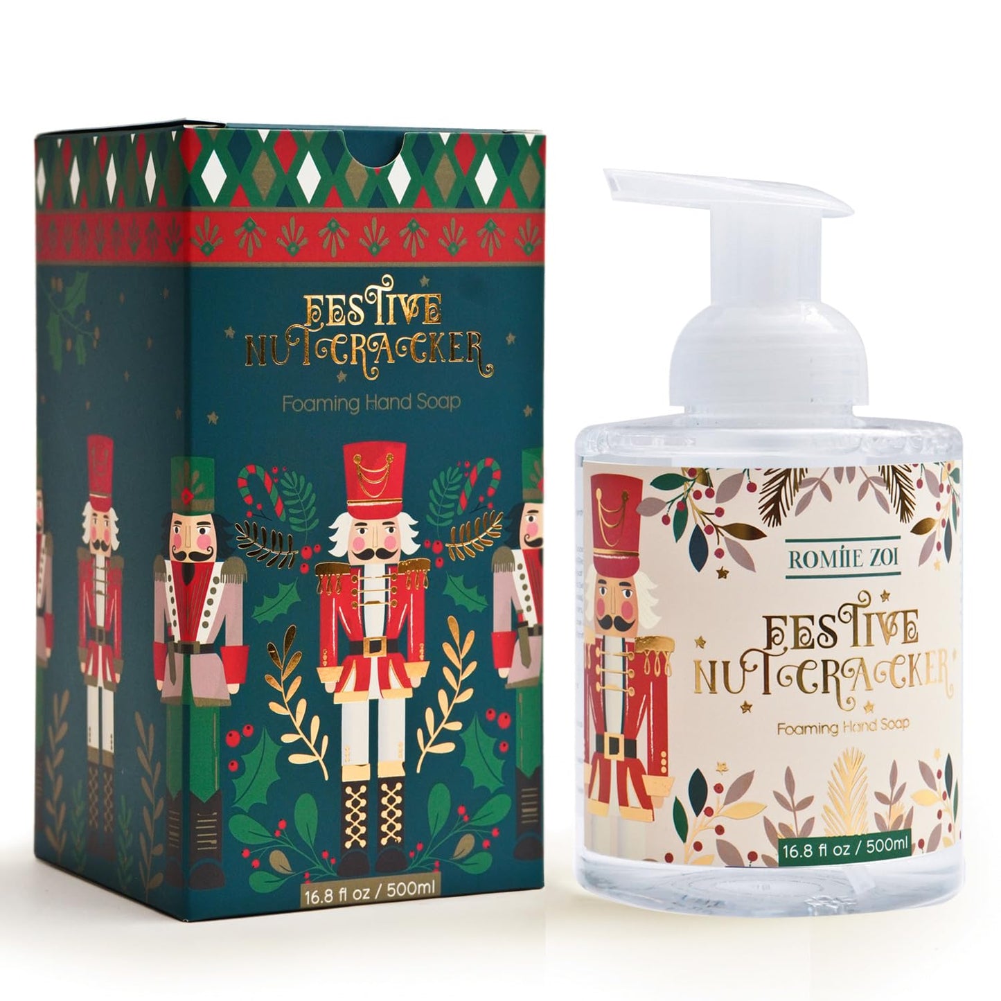 ROMIIE ZOI Christmas Foaming Hand Soap with Gift Box - Festive Nutcracker, Infused with Sugar Plum Aroma - 500ml/ 16.8 fl. oz