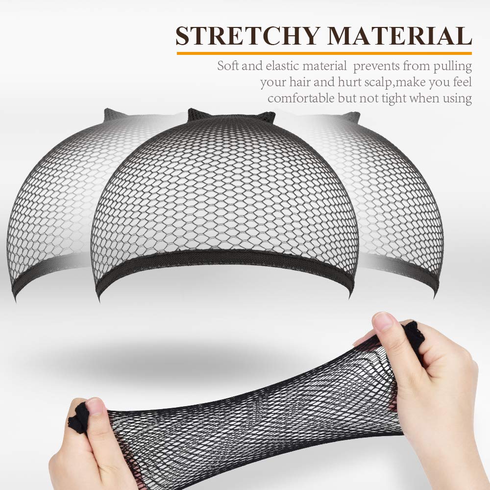 MORGLES Wig Cap, 6pcs Mesh Net Wig Caps Weaving Hair Net for Wig Close End Fishnet Wig Caps for Women, Black