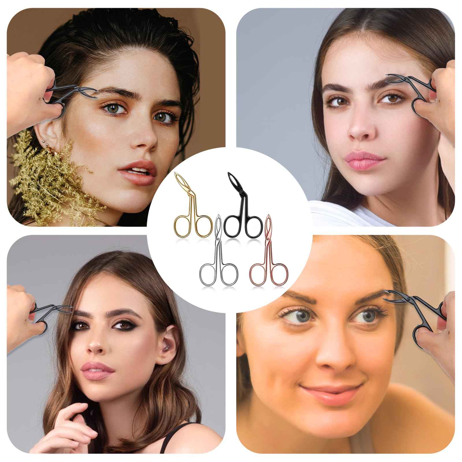 4 Pieces Eyebrow Tweezers Scissor Handle Flat Straight Tip Brow Scissors Remover Slanted Tip Facial Hair Eyebrows Stainless Steel Eyebrow Facial Remover Brow Tweezers for Women Men