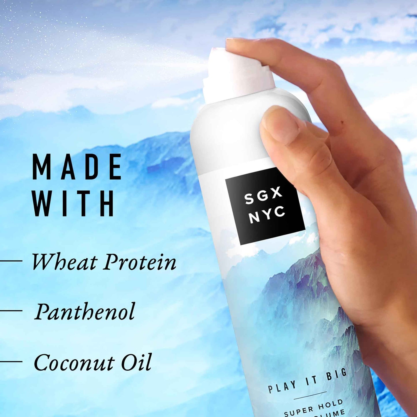 SGX NYC Play it Big Super Hold Volume Finishing Spray - Long Lasting Hair Spray with Anti Frizz Finish - Paraben Free with Coconut Oil - 4 pc