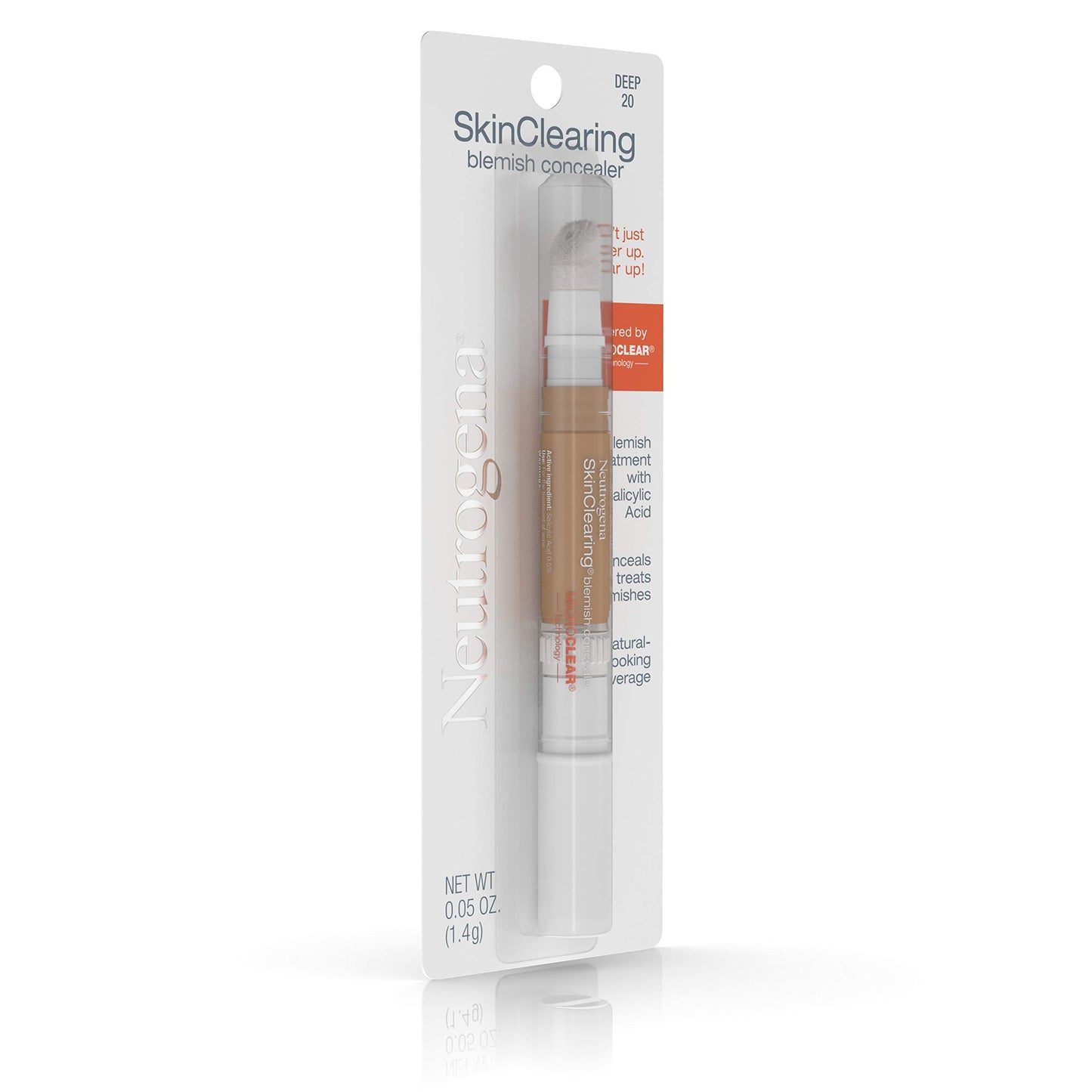 Neutrogena SkinClearing Blemish Concealer Face Makeup with Salicylic Acid Acne Medicine, Non-Comedogenic and Oil-Free Concealer Helps Cover, Treat & Prevent Breakouts, Deep 20,.05 Oz