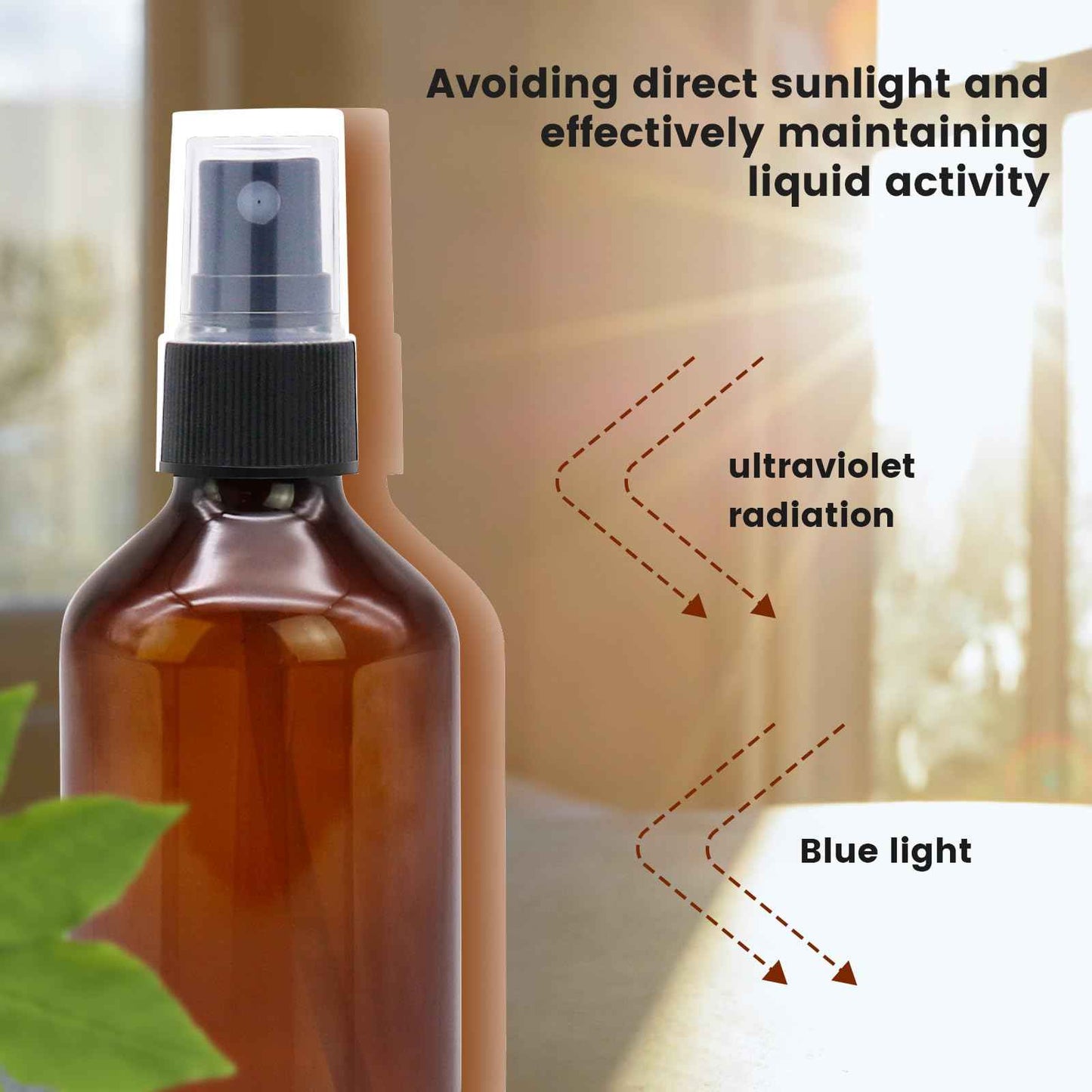 TRENDBOX 6 Pack 3.4oz Amber Spray Bottles, Small Fine Mist Mister Plastic Travel Bottles, Empty Bottles Set for Essential Oils Hair