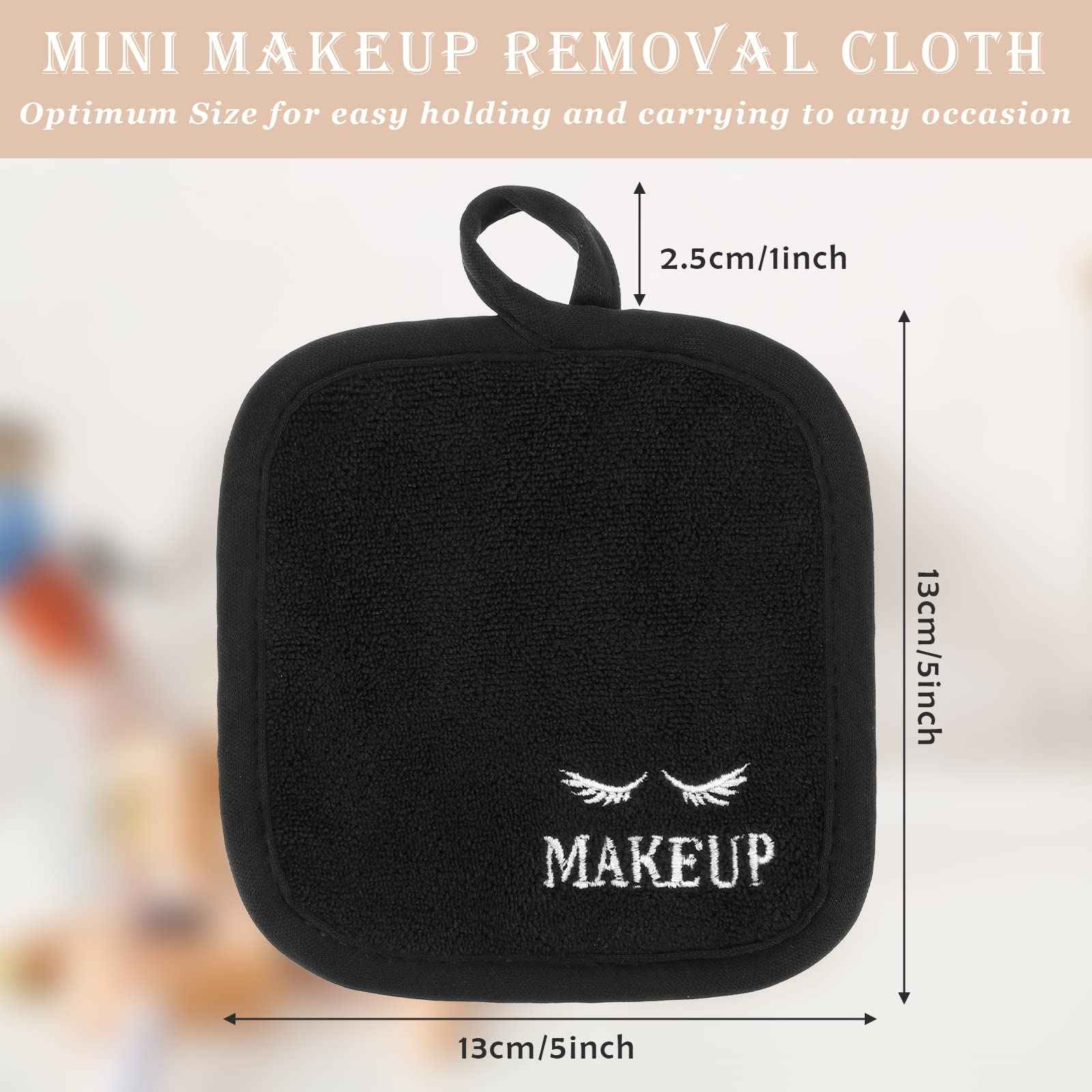 Queekay 48 Pcs Makeup Remover Cloths Reusable Washable Remover Pads Soft Microfiber Washcloths Facial Cloths Makeup Towels Holiday Gift for Women, 5 x 5 Inch(Black)