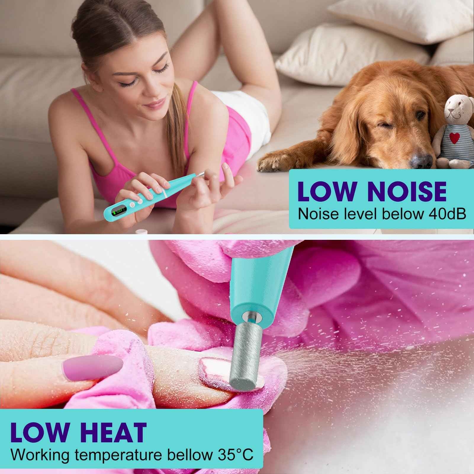 Electric Cordless Nail Drill, Super Lightweight Electric Nail File, Professional Manicure Pedicure Kit with 9 Speed & LCD Display, Nail Grinder for Thick Toenail Cuticle Women Men Baby Pets