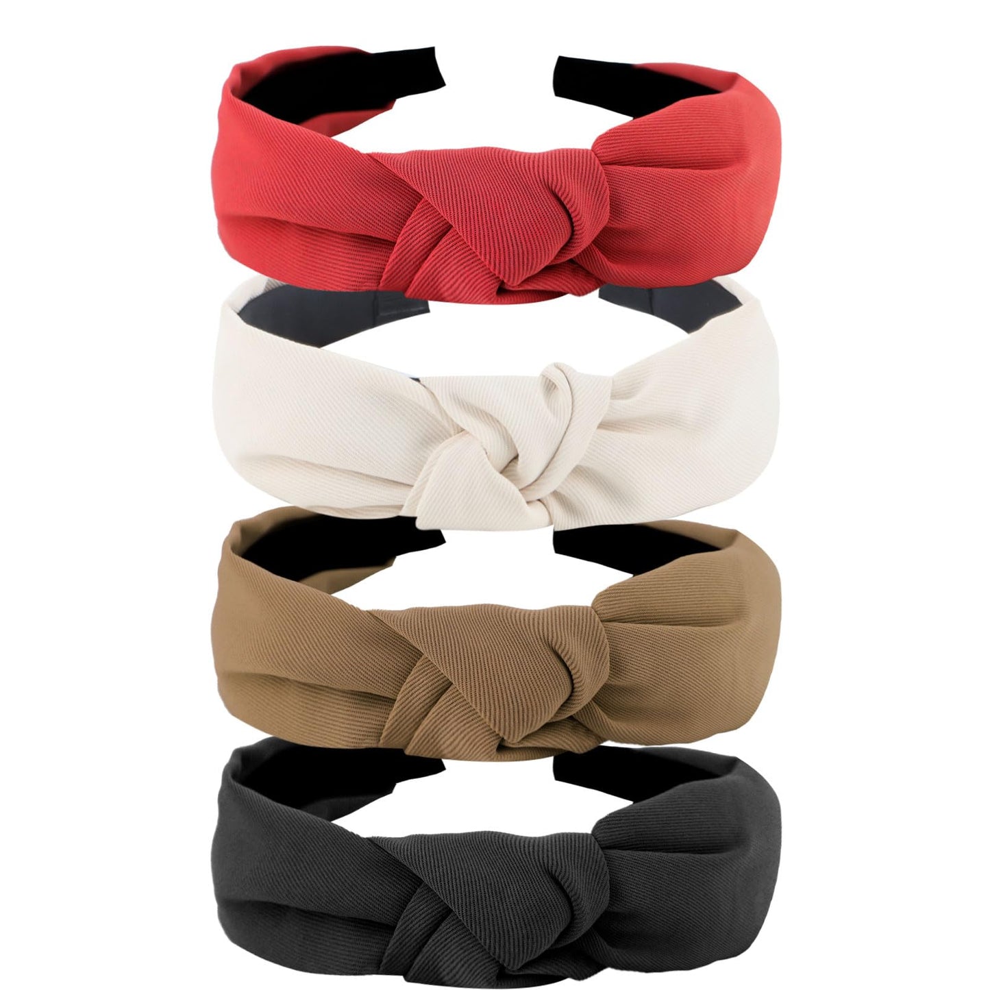 YISSION Hairband - 4Pcs Knotted Headbands for Women in Khaki, Brown, Black, Red - Non Slip Wide Head Band for Hair Accessories