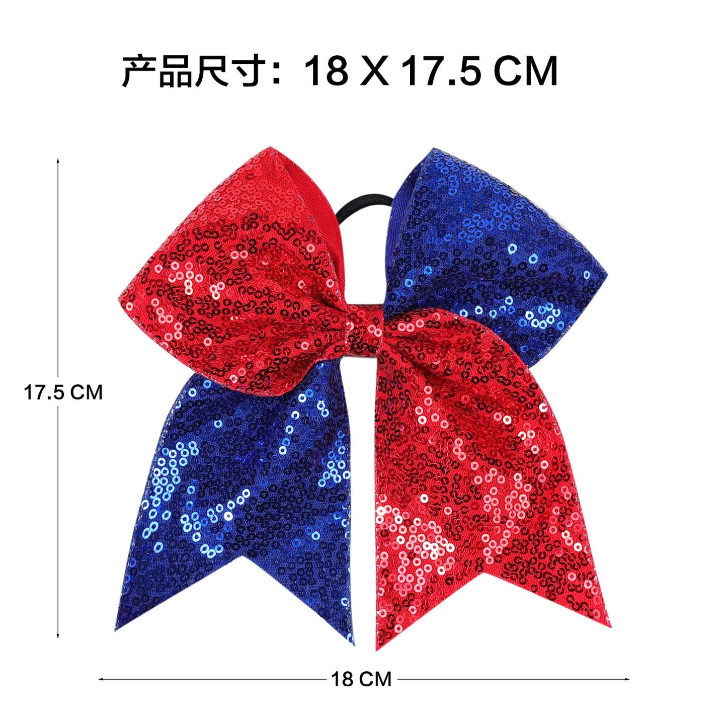 JustMyDress Girls Cheer Bow Ponytail Holder Big Hair Bow Tie with Glitter Sequins Bowknot JB80 (B3-Blue Red)