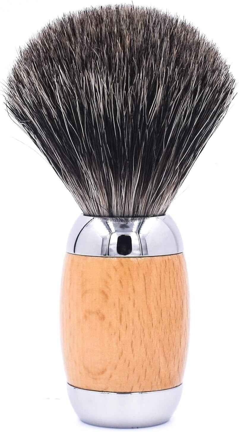 Taconic Shave 100% Mixed Badger Shaving Brush – Extra-Dense 22 mm Knot for Rich Lather, Beechwood & Chrome Ergonomic Handle + Lucite Stand Included