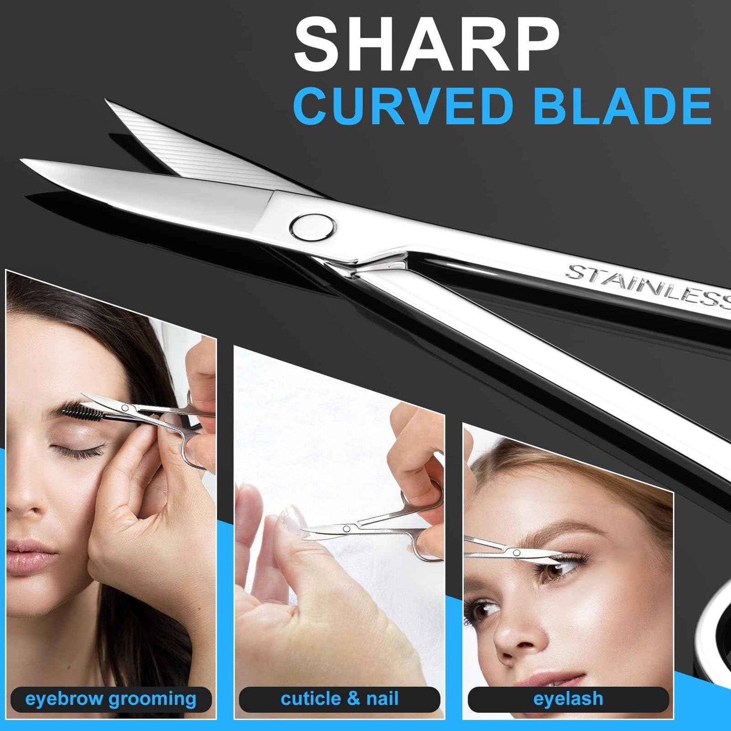 Men's and Women's Facial Hair Small Scissors, Eyebrow, Nose, Beard, Whisker, Eyelash, Ear Hair Trimming Set, Curved and Rounded Safety Tip Scissors for Haircutting 2pcs