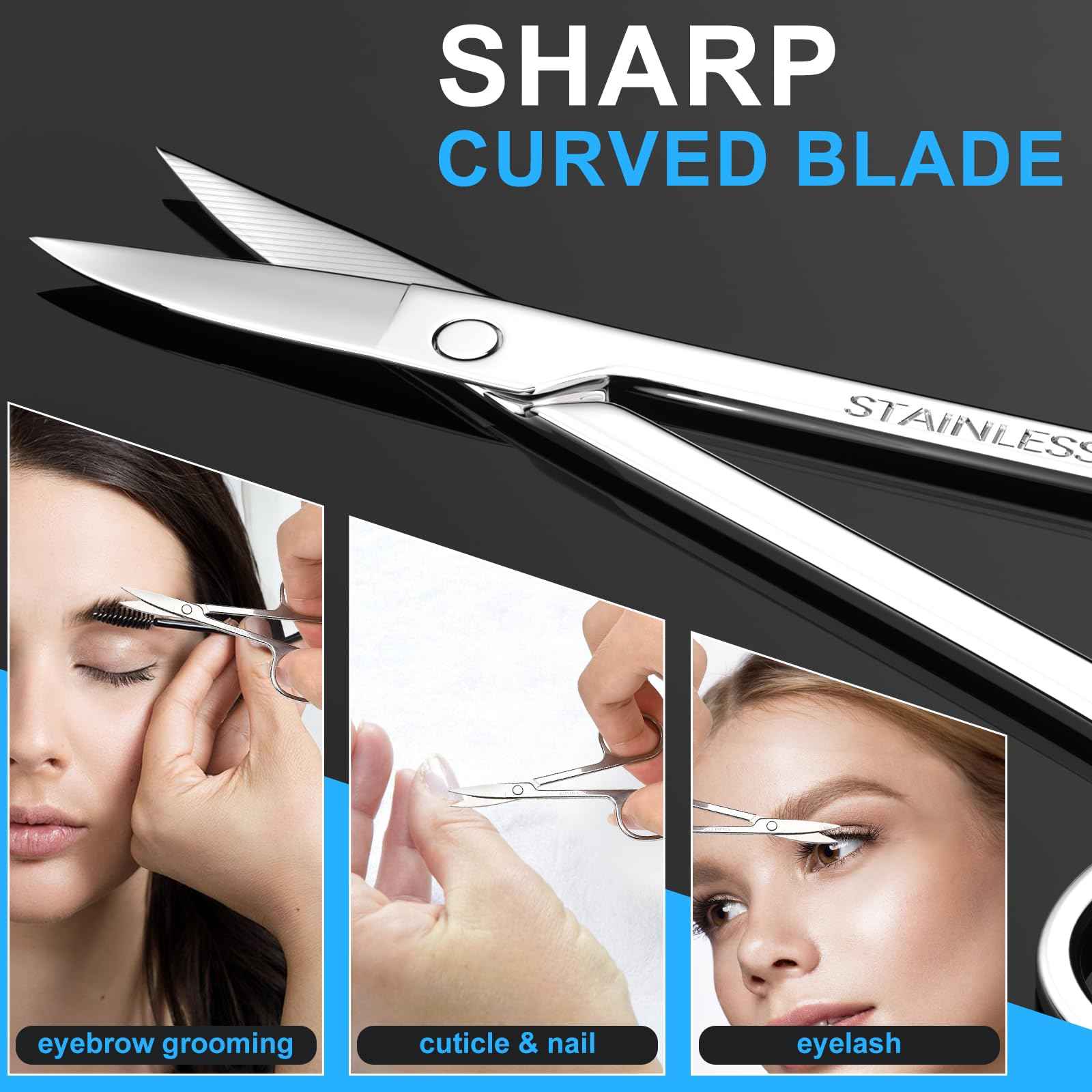 Men's and Women's Facial Hair Small Scissors, Eyebrow, Nose, Beard, Whisker, Eyelash, Ear Hair Trimming Set, Curved and Rounded Safety Tip Scissors for Haircutting 2pcs