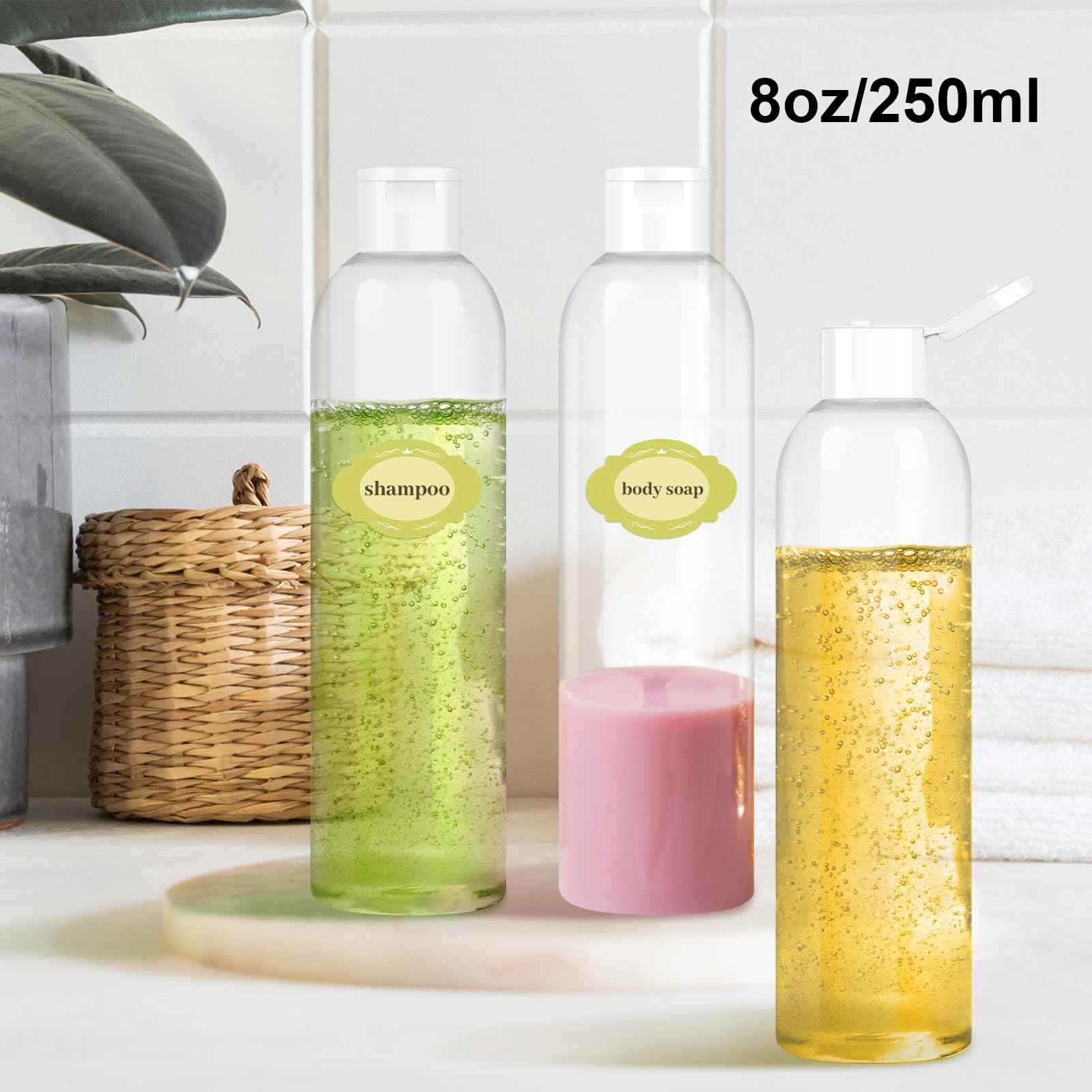 Neendohome 2 Pack 8 oz Travel Squeeze Bottles with Flip Caps Refillable Empty Plastic Containers for Toiletries Shampoo Lotions Oils