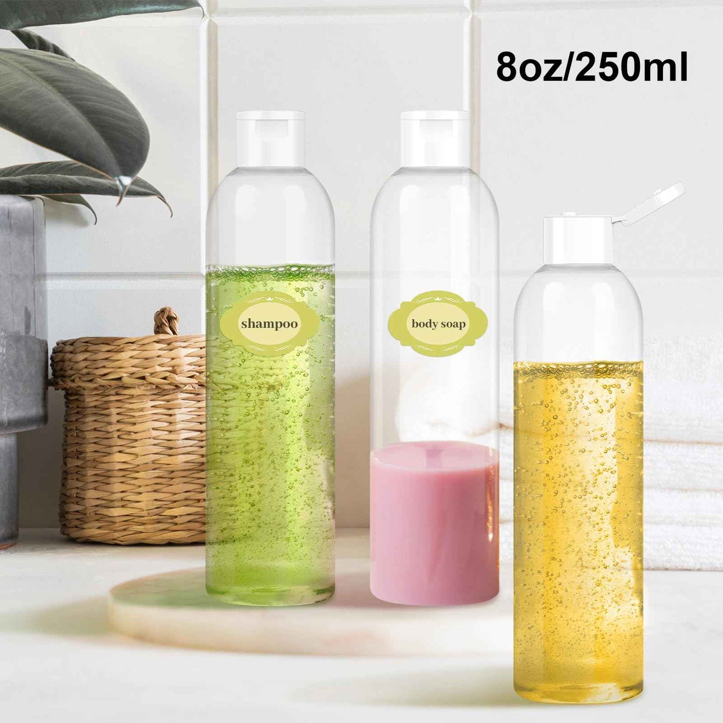 Neendohome 2 Pack 8 oz Travel Squeeze Bottles with Flip Caps Refillable Empty Plastic Containers for Toiletries Shampoo Lotions Oils