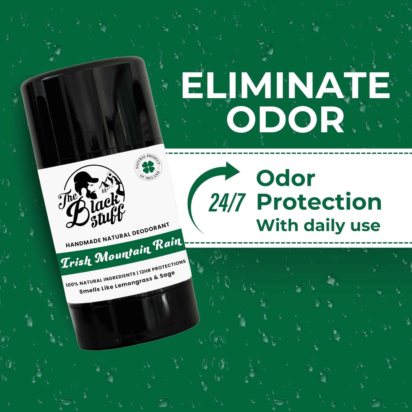 The Black Stuff Natural Deodorant with Cocoa Butter & Lemon - Aluminum Free for Men, Long-Lasting Freshness, Irish Mountain Rain & Citrus Cedarwood Blast (Pack of 2)